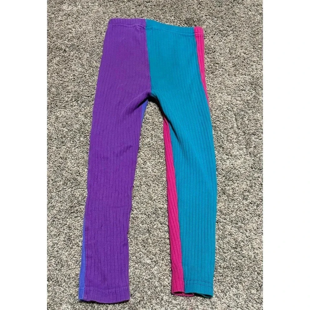 Vintage Gymboree Colorblock Ribbed Leggings Girls Large Embroidered Flower 90s